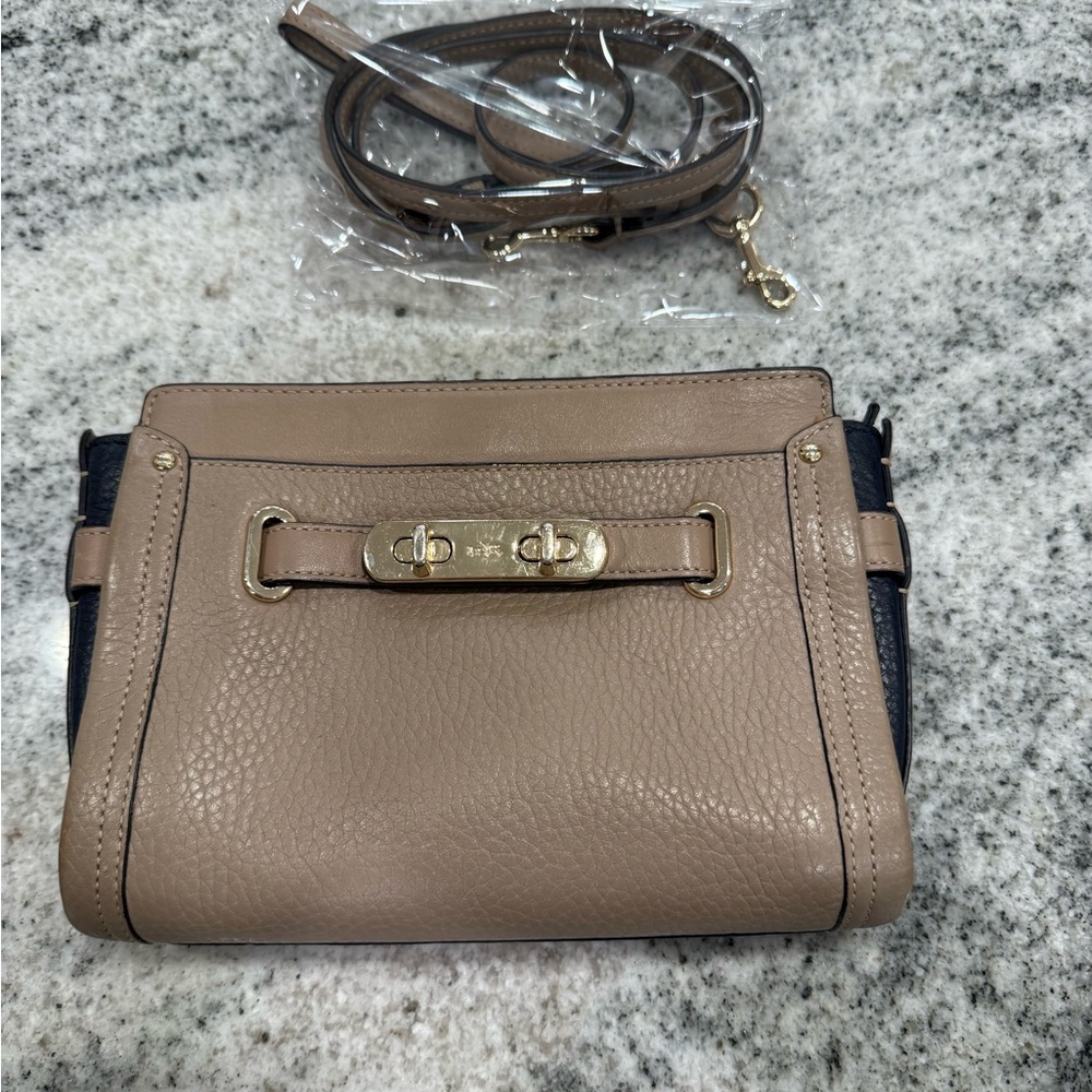 Coach Tan and Black 2-Way Bag with Gold Accents